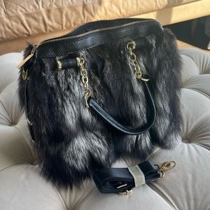 Brand New: Elegant Silver Genuine Fox Fur Handbag